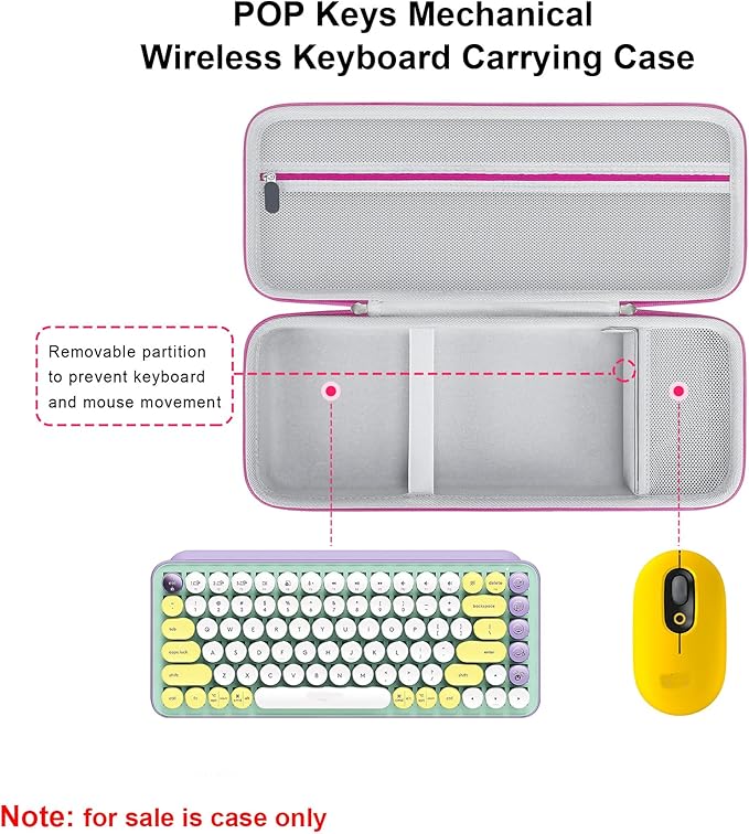 Elonbo Hard Carrying Case for Logitech POP Keys Mechanical Wireless Keyboard, Portable Bluetooth Wireless External Keyboard Travel Case Bag, Extra Mesh Pocket Fits Mouse, Included USB, Dongle, Red