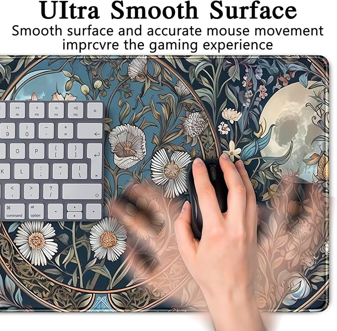 Tarot Triple Moon Desk Mat Retro Aesthetic Desk Pad Daisy Vintage Floral Extended Mouse Pad Large Gaming Mousepad XXL Laptop Computer Mouse Keyboard Mat 31.5 x 15.7 in for Office Desk Decor