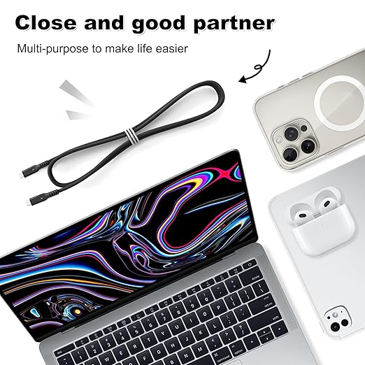 80Gbps Thunderbolt 5 Cable 6.6ft USB C to USB C Cable, 240W(5A) Charging Cord, Braided Type C Cable Compatible for Dual 16K/8K/4K Display, USB4, SSD, eGPU, Mac Studio/mini, iPhone