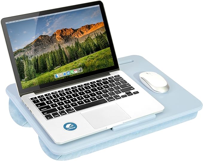 LAPGEAR Original Lap Desk – Large (17.9” x 13”) | Fits Up to 17.3” Laptops | Cushioned with Device Ledge, Pencil Tray & Handle | Portable & Lightweight | Sky Blue – Style No. 45153