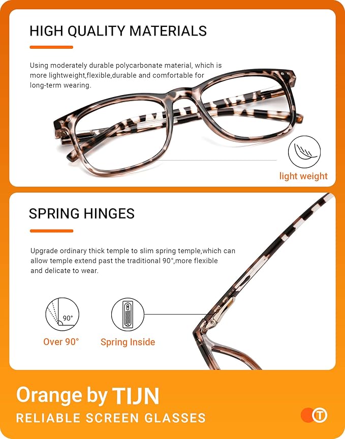 TIJN Sleep Glasses Blue Green Light Blocking Dual AR Coatings Amber Lens for Computer Gaming Screen Fatigue & UV Protection