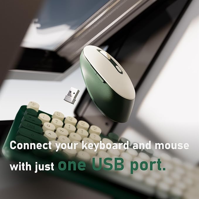 Wireless Keyboard and Mouse Combo, Full-Size 2.4G Set with Number Pad, Long Battery Life, Plug Play for Office and Student Use (Milk Dark-Green)