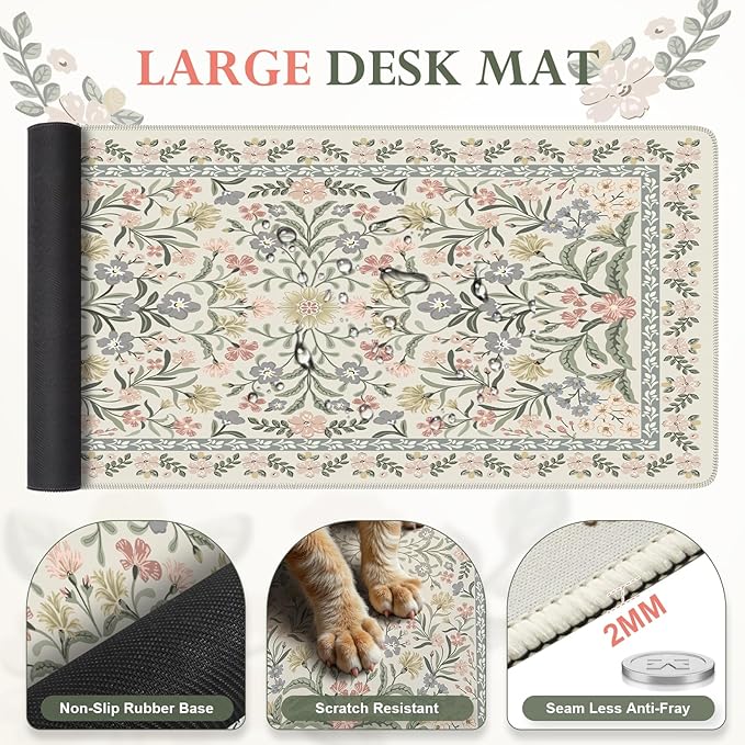 iLeadon Desk Protector Mat, Cute Ergonomic Wrist Pad for Keyboard and Mouse, Non Slip Desk Mat with Wrist Rest, Extra Large Full Desks Mouse Pad with Coaster for Women Office (Grey)