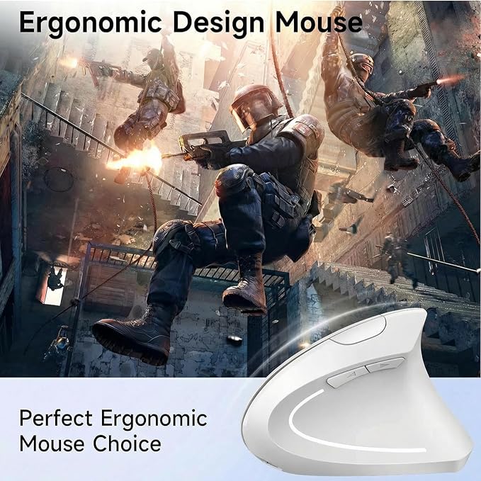 Ergonomic Vertical Wireless Mouse Stylish Rechargeable 2.4G Optical Mice Cordless Mouse with USB Receiver, 800/1200 /1600 DPI, 5 Buttons for Laptop,PC,Mac,Computer (White)