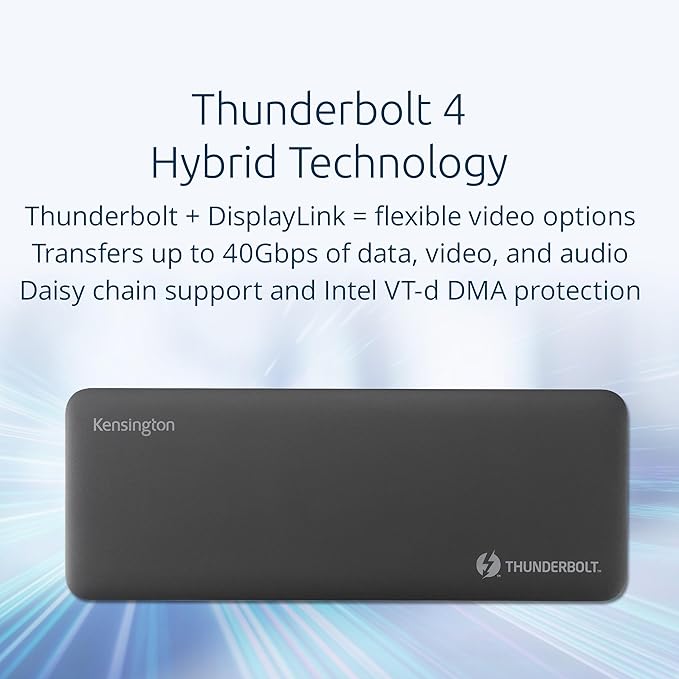 Kensington SD5910T DisplayLink Docking Station Thunderbolt 4, Quad 4K for MacBook Pro/Air M1/M2/M3/M4 with Pro and Max Chipsets, 100W PD, HDMI/DP/TB4, SD/Micro SD Card Slots (K35233NA), Black