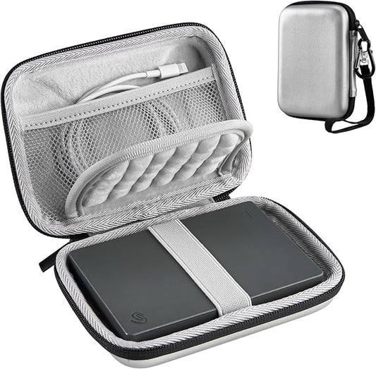 ProCase Hard Drive Case for Canvio Basics Western Digital WD Elements My Passport Seagate Portable Backup Plus Slim 1TB 2TB 3TB 4TB USB 3.0, 2.5”, Samsung T9 Portable External Hard Drive Case -Silver