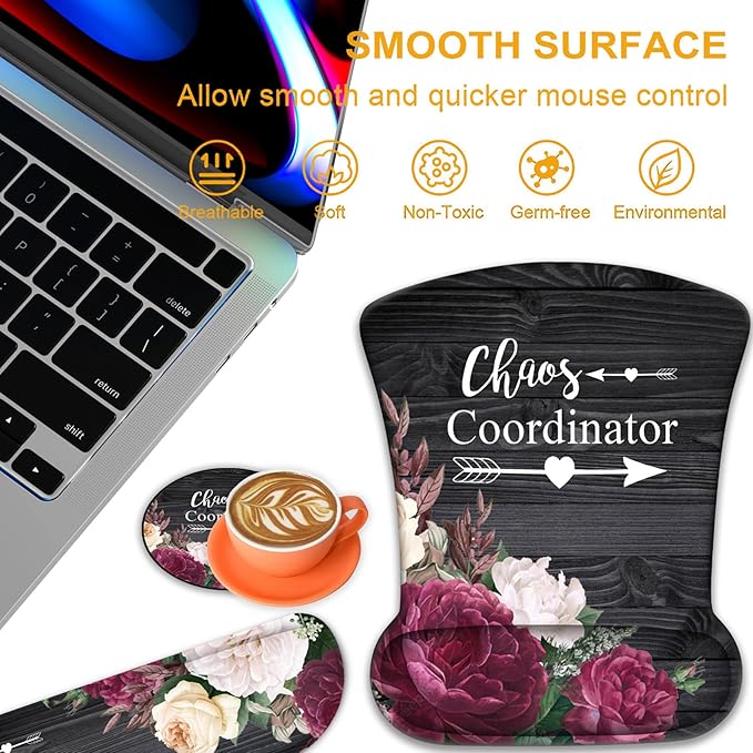 Ergonomic Mouse Pad, Mouse Wrist Rest Pad + Keyboard Wrist Rest Pad + Coaster, Made of Memory Foam, Easy to Use and Relieve Wrist Pain, Computer, Games, Office, Home - Chaos Coordinator