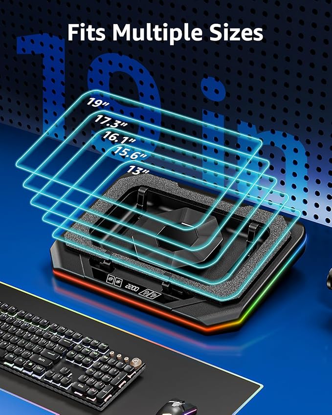 RGB Laptop Cooling Pad for 13-19", Max 3500RPM Gaming Laptop Cooler, Laptop Fan Cooling Pad Touch Switch to Control Speed, Powerful 4.72 Inch Turbo Fan