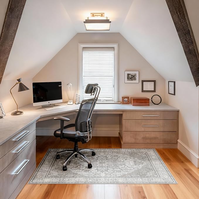 48"x60" Office Chair Mat for Hardwood, Under Desk Chair Mat for Home Office, Anti-Slip Office Rugs for Rolling Chairs, Floor Protector Washable Rugs Warm Gray