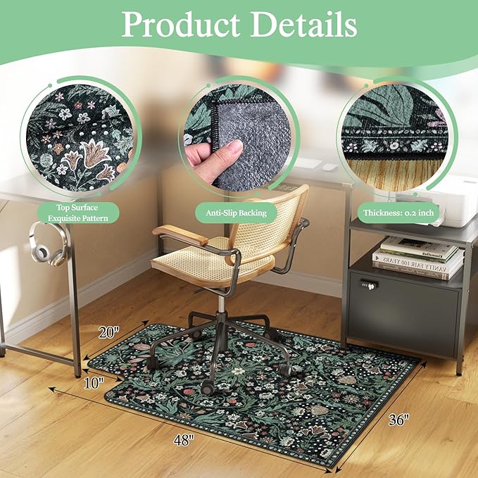 Office Chair Mat for Hardwood Floor & Tile Floor,36"X 48" Heavy Duty Desk Chair Mat for Hard Floors, Under Desk Rug for Rolling Computer Chair,Anti Slip,Low Pile Carpet Protector-Convex Green Grass