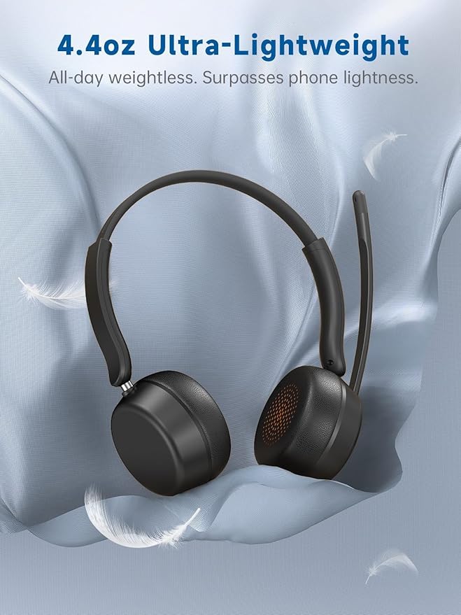 Wireless Headset with Mic for Work, Bluetooth 5.4 Headphones with AI Noise-Canceling Mic for Clear Calls, Wireless Headsets with Mic Mute & USB A/C Dongle for PC, Computer, Laptop, Black