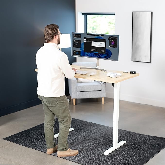 VIVO Electric 60 x 30 inch Stand Up Desk, Height Adjustable, Light Wood Top White Frame, Home and Office Furniture Sets, DESK-KIT-0W6C
