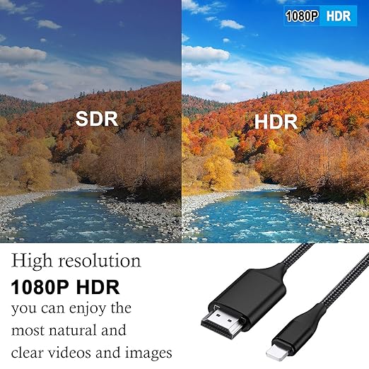 HDMI Cable for iPhone, Upgraded 1080P HDTV HDMI Cable Adapter Connector, Digital AV Video Sync Screen Compatible Converter for iPhone/i-Pad Devices, No Need Power Supply (13.2 ft, Black)
