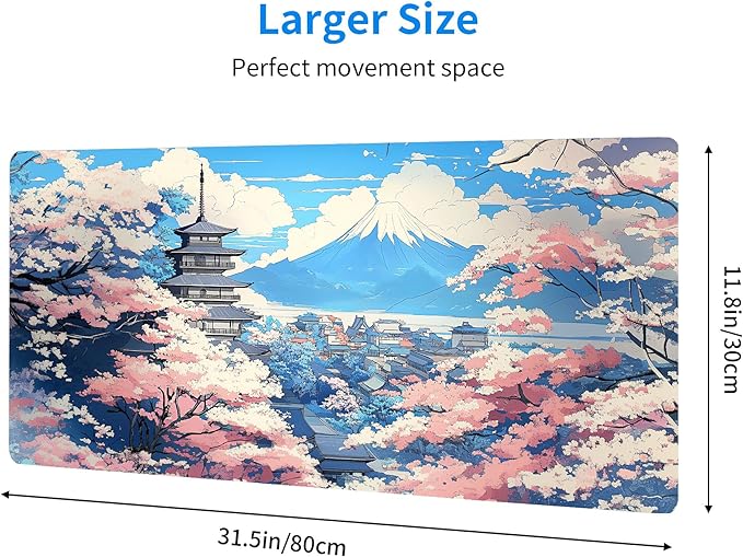 Japanese Desk Mat Large Gaming Mouse Pad Japanese Extended Mousepad Big in Laptop Computer Mouse Keyboard Mat for Office Desk Decor 31.5x12 in