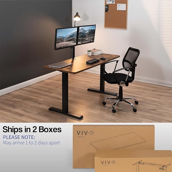 VIVO Manual Height Adjustable 60 x 24 inch Stand Up Desk, Rustic Vintage Brown Solid One-Piece Table Top, Black Frame, Standing Workstation with Foldable Handle, DESK-KIT-MB6N