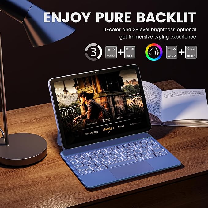 for iPad 11th(A16, 2025)/10th Generation Case with Keyboard, Magic Keyboard 2022, Springy Backlit Keys, Stain-Resistant Surface, Multi-Touch Trackpad, Blue