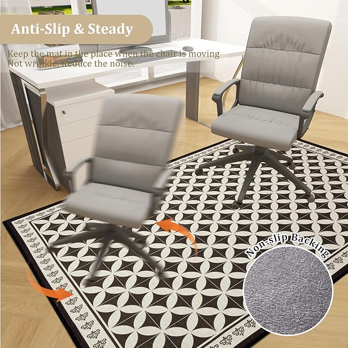 Office Chair Mat for Hardwood Floor, 60"x45" Easy Glide Computer Desk Mat Protector for Rolling Chair Under Desk Rug Nonslip Backing, Machine Wash, (Modern)