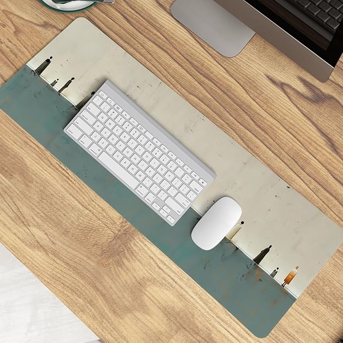 Beige Green Summer Beach Mouse Pad,XL Large Art Minimalist Abstract People Desk Mat,Aesthetic Calming Beach Crowd Desk Mat for Home Office Dorm Desktop Decor,31.5x11.8 Inch