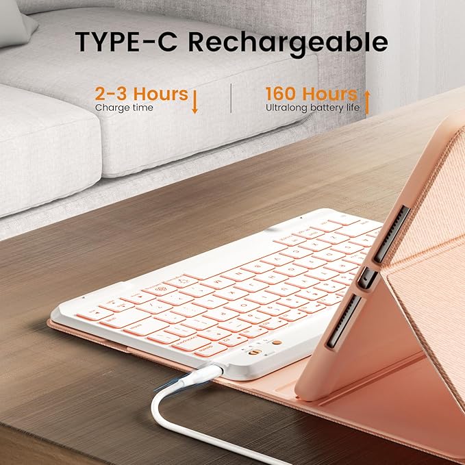 OYEEICE for iPad 11th 10th Generation Case with Keyboard - Upgraded 360 Magnetic Detachable Cover with Backlit Keyboard, Pencil Holder for iPad 11-inch A16 2025 10th Gen 10.9 inch - Pink