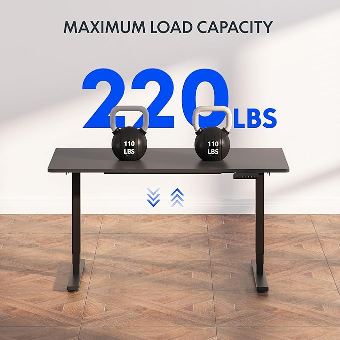 FLEXISPOT E6 3-Stage Dual Motor Electric Standing Desk 48 x 30 Sit Stand Up Desk, Holds 220 lbs, Adjustable Height w/Memory Presets, One-Piece Black Desktop & Black Frame, Ships in 2 Boxes