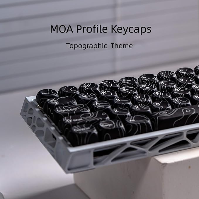 dagaladoo Black Topographic Keycaps Set,MOA Profile PBT Key caps100 Percent,Dye-Sub 129-key Custom Keyboard Keycap for 100% 75% 65% 60% TKL US Layout Mechanical Keyboard