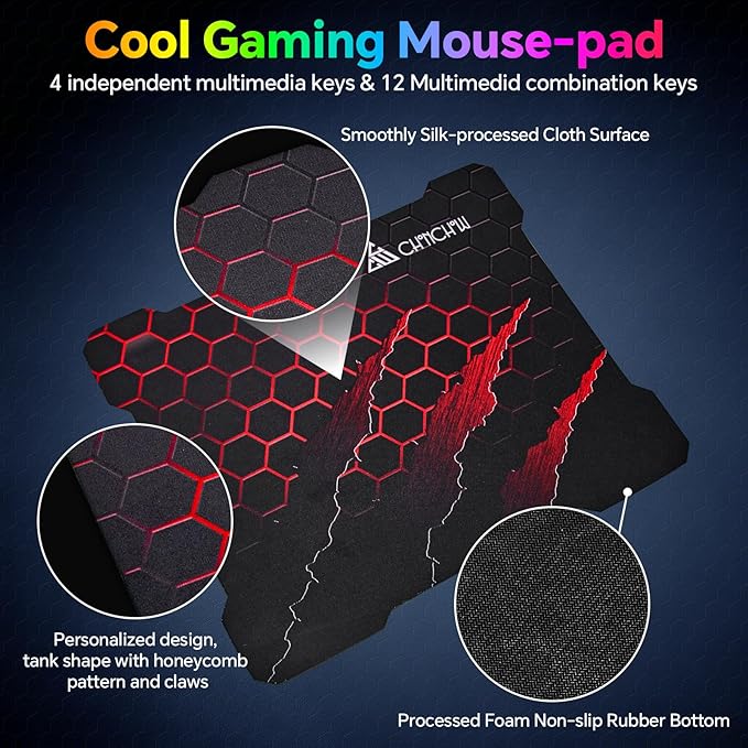 CHONCHOW Gaming Keyboard and Mouse Combo, USB Wired RGB Backlit Anti-Ghosting Silent Keyboard with Ergonomic Wrist Rest & Phone Holder, 7D 7200DPI Gaming Mouse for PC Gamer Xbox PS4 PS5 (RGB-Black)