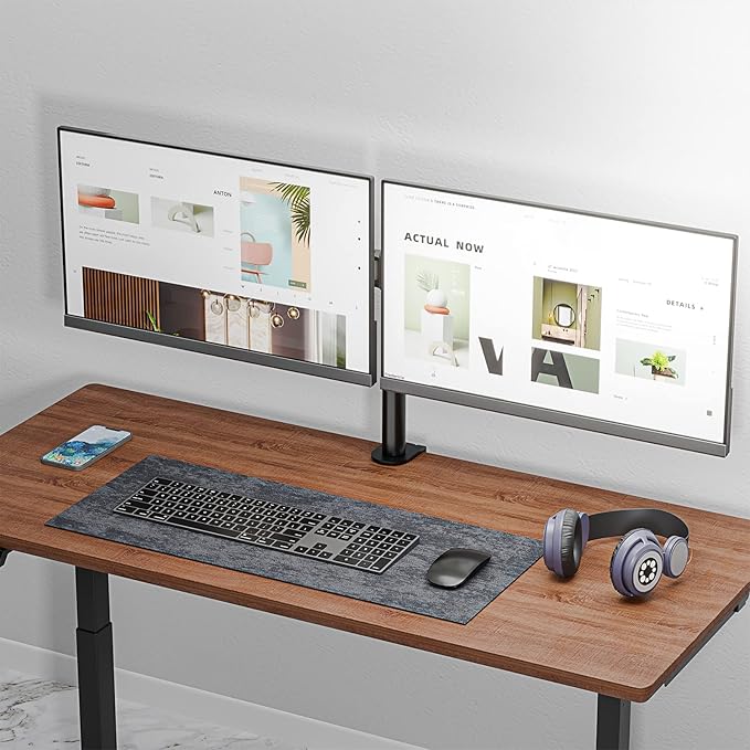 Dual Monitor Stand for 13-27'' Screens, Dual Monitor Arms for 2 Monitors up to 22 lbs, Adjustable Dual Monitors Desk Mount with C-Clamp and Grommet, VESA 75/100mm, Black