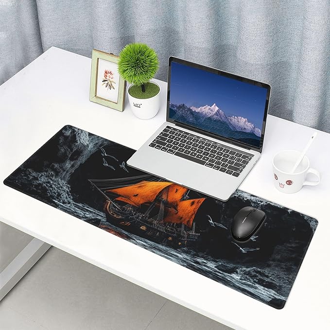 Pirate Ship Desk Mat Large Gaming Mouse Pad Pirate Ship Extended Mousepad Big in Laptop Computer Mouse Keyboard Mat for Office Desk Decor 31.5x12 in
