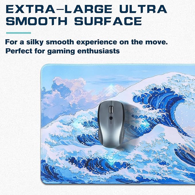 Mouse Pad Gaming - Desk Mat for Keyboard and Mouse - Kanagawa Cartoon Large Mouse Pads for Desk, Japanese Wave Gaming Mousepad (31.5" X 11.8") with Non-Slip Base for Game, Office and Home