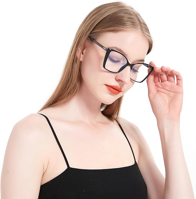 2 Pack Blue Light Blocking Glasses for Women, Oversized Trendy Cat Eye Computer Gaming Glasses Anti Glare & UV Glare RF6204 (Black + Leopard Cateye Frame)