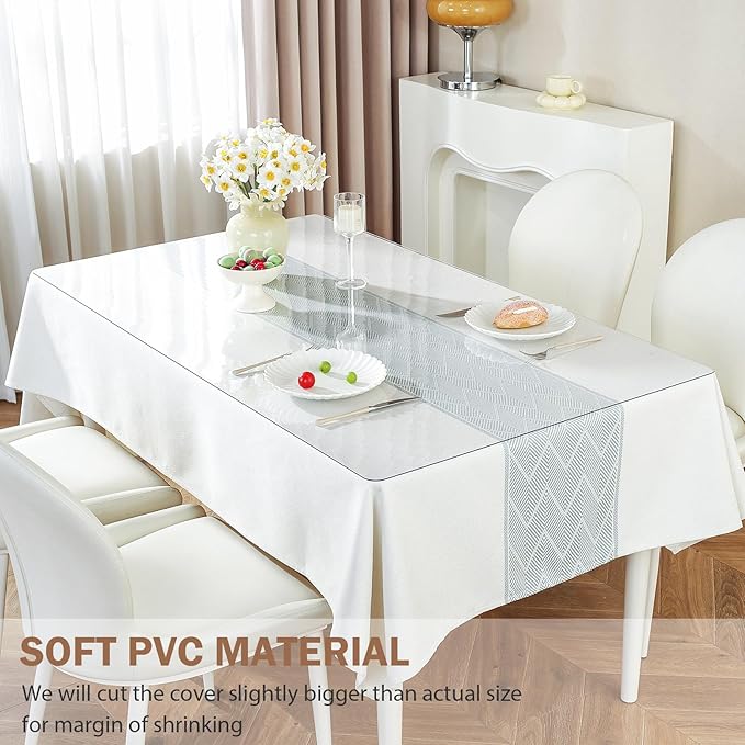LovePads 1.5mm Thick 48 x 120 Inch Clear Table Cover Protector, Table Protector for Dining Room Table, Waterproof Plastic Table Cover, Clear PVC Tablecloth Protector, Dining Table Protectors Pads