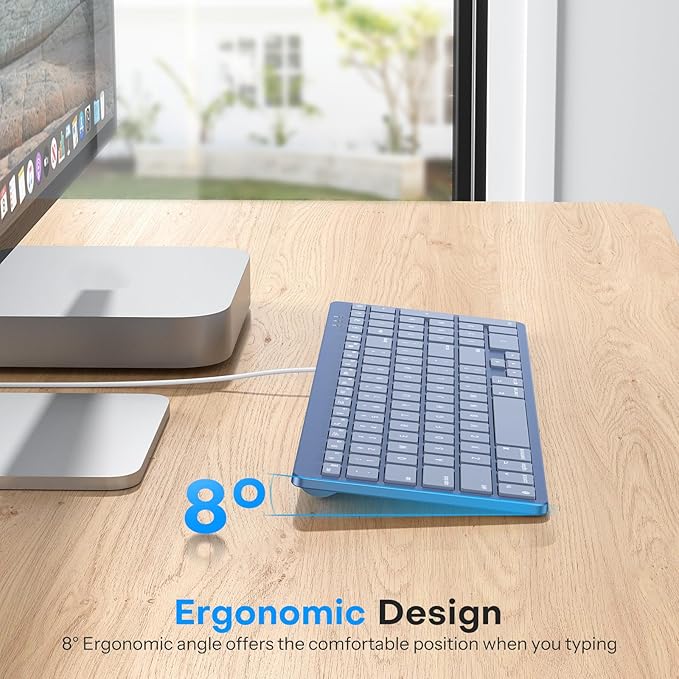 OMOTON Wired Keyboard Compatible with Mac, with Dual Interface (USB and Type-C), Numeric Keypad Compatible with MacBook Pro/Air, iMac, Mac mini/Pro Laptop, Blue