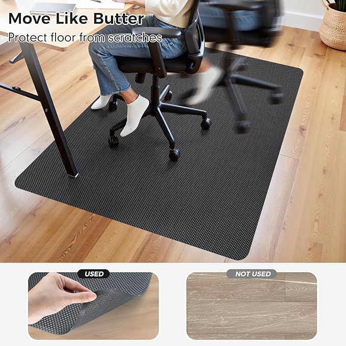 Sycoodeal Office Chair Mat for Hardwood & Tile Floor, 36" x 48" Computer Gaming Chair Mat for Rolling Chairs Non-Curve, Anti-Slip, Heavy Duty Floor Protector for Home Office (Dark Grey)