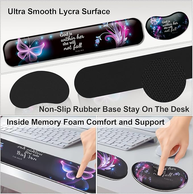 Keyboard Wrist Rest + Mouse Pad with Wrist Support + Desk Mat + Coaster 4 in 1 Set, XXL Large Gaming Mousepad Cute Ergonomic Mouse Pads for Desk Computer Laptop Office Decor-Moon Ocean