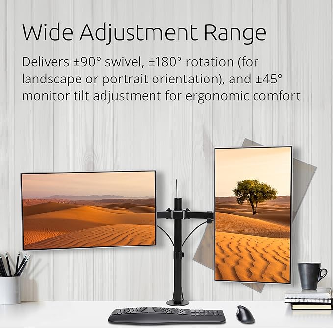 Kensington Dual Monitor Desk Mount, SmartFit Ergonomic Dual Monitor Arm for 2 Monitors Up to 32 inch and 17.6lbs for Office, Home, VESA Mount C-clamp Extended Monitor Stand, Black K55409WW