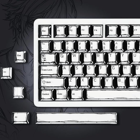 Retro Anime PBT Keycaps-Cherry Key Cap, Manga Japanese Theme Keycaps 60 65 75 100 Percent, 5 Side Dye Sublimation 141 Keys Set for Cherry Gateron MX Switches Keyboards, White (White)