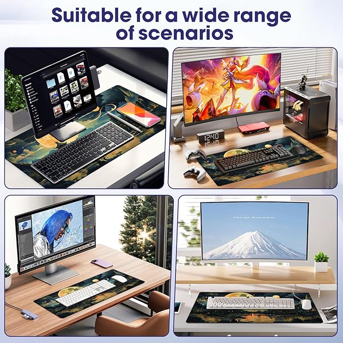 Full Desk Mouse Pad with Stitched Edges, 31.4” x 15.6” Waterproof Surface & Non-Slip Rubber Base – Ideal for Gaming, Office and Home