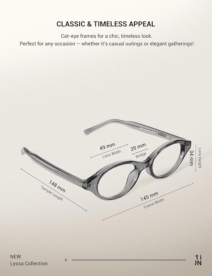 TIJN Lyssa Blue Light Glasses for Women Men,Retro 90s Oval Cat Eye Frame Eyeglasses,Lightweight TR90 Computer Gaming Eyewear