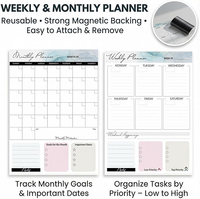 12x16 Magnetic Whiteboard with Stand – Includes Weekly & Monthly Planner Sheets – Desktop Dry Erase Board with Black Frame, 3 Markers, Eraser, Magnets & Wall Mount Kit