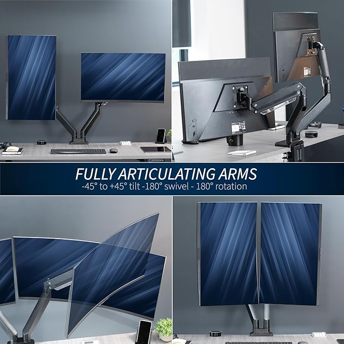VIVO Premium Aluminum Heavy Duty Arms, Fits 2 Ultrawide Monitors up to 38 inches, Widescreen Dual Monitor Desk Mount with Instant Pneumatic Spring Height Adjustment VESA Stand, STAND-V102G2