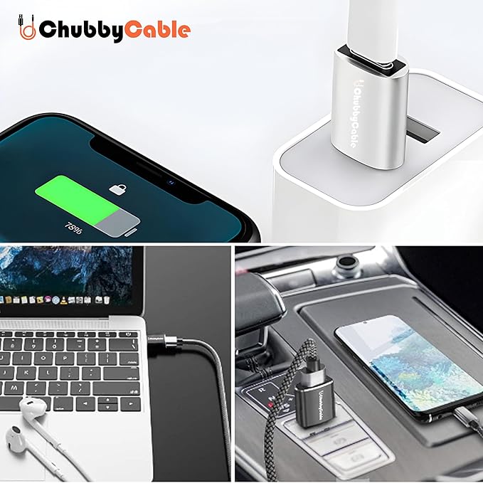 chubbycable USB to USB C Adapter 2Pack USBC Female to A Male OTG Charger Type C to USB A Charger Cable Converter for Mobile Phone, Computer, Laptop, Earphone, Mouse Keyboard, CarPlay