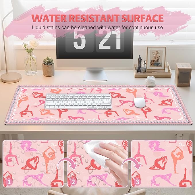 Desk Pad for Keyboard and Mouse, Large Mouse Pad for Desk, Non-Slip Keyboard Mat, Computer Mats for Desk, Desk Pad with Stitched Edges for Office, Gaming I Gift for Yoga Dancing Girl