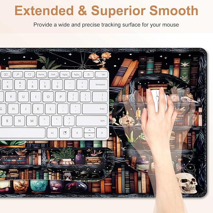 Forest Library Books Mouse Pad, XXL Large Desk Mat Extended Nature Aesthetic Deskpad, 4 PCS Non-Slip Rubber Base Computer Mouse Pads for Work, Game, Office, Home Decor Gift I Magic Plants Bottles