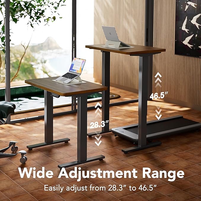 HUANUO Electric Standing Desk Adjustable Height, 4 Memory Height Settings, 40" x 24" Sit Stand Up Desk for Home Office & Computer Workstation, with Headphone Hook, Cable Manager, Walnut
