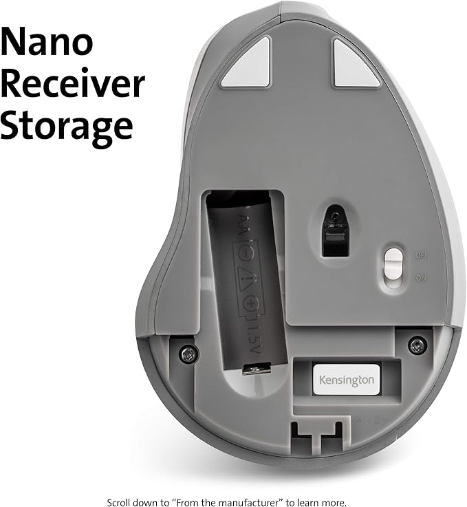 Kensington Pro Fit Ergo Vertical Wireless Mouse- Gray, White