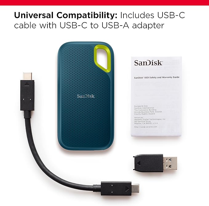 SanDisk 2TB Extreme Portable SSD - Up to 1050MB/s, USB-C, USB 3.2 Gen 2, IP65 Water and dust Resistance, Updated Firmware, Monterey - External Solid State Drive - SDSSDE61-2T00-G25M