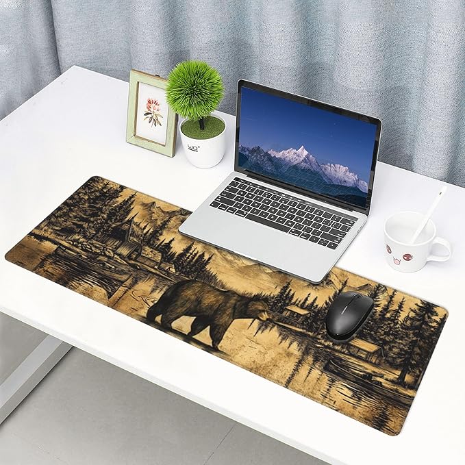 Vintage Bear Desk Mat Large Gaming Mouse Pad Bear Extended Mousepad Big in Laptop Computer Mouse Keyboard Mat for Office Desk Decor 31.5x12 in
