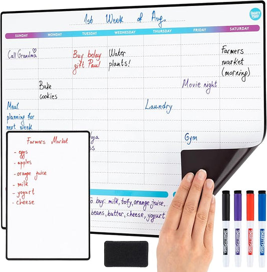Dry Erase Weekly Extra Thick Magnetic Calendar for Refrigerator: 17x13 Two Week Planner and 6x9 White Board, 4 Fine Tip Markers and Eraser. Stain Resistant. Shipped Flat. (Weekly Planner)