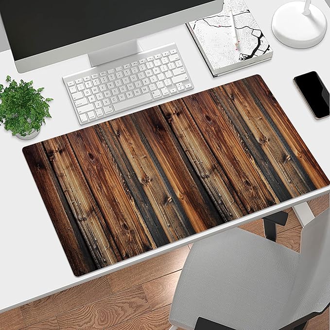LB Rustic Wood Brown Mouse Pad Large Vintage Wood Texture Desk Mat Non-Slip Rubber Base Gaming Computer Mouse Mat for Home, Office 15.75L X 31.5W Inch