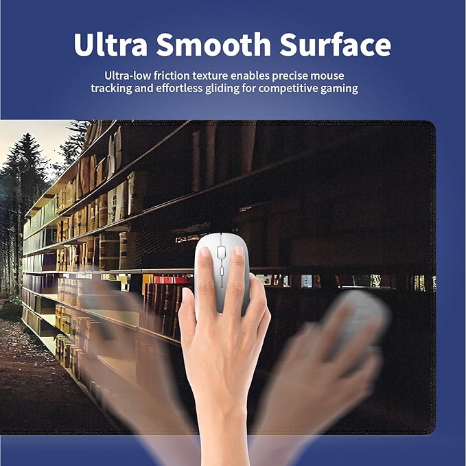 Wknoon. Extra Large Gaming & Office Mouse Pad (31.5" x 11.8") – Vintage Bookshelf Library in Forest Academic Themed, Premium Anti-Slip XXL Desk Mat with Durable Stitched Edges